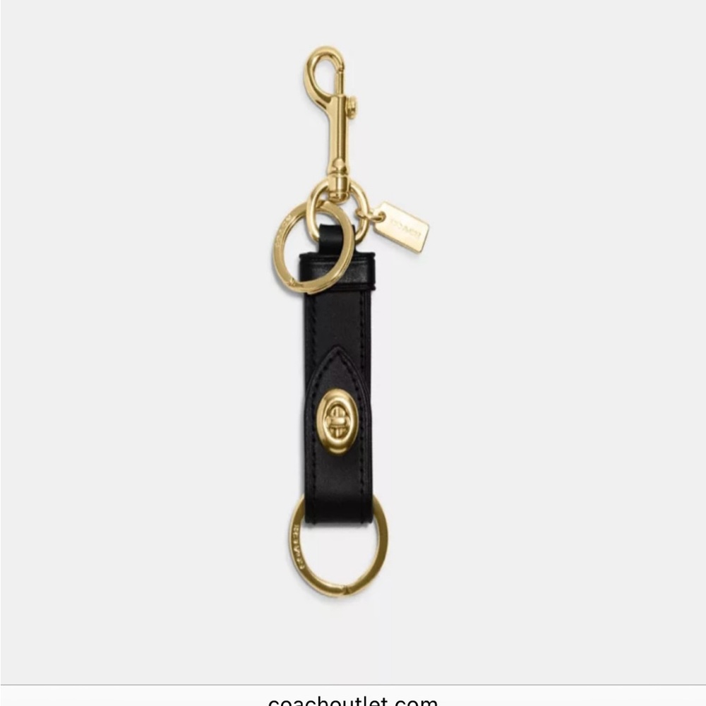 Coach Black Leather Keychain with Gold Hardware